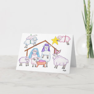 Kerstspel met schapen feestdagen kaart
