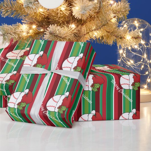 Kerstsport Baseball Stripes Cadeaupapier (Feestdagen)