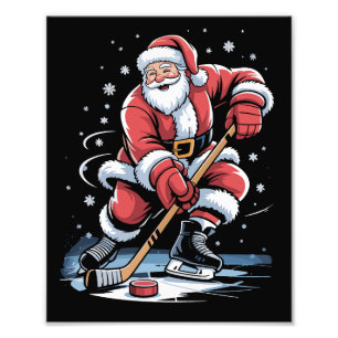 Kerstsporten Kerstman speelt ijshockey Kerstmis Foto Afdruk