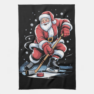 Kerstsporten Kerstman Speelt IJshockey Kerstmis Theedoek