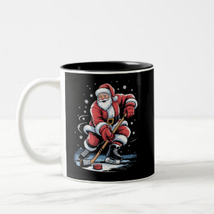 Kerstsporten Kerstman speelt ijshockey Kerstmis Tweekleurige Koffiemok