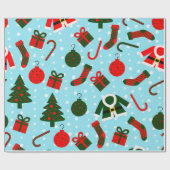 Kerstspullen in Rood en Groen en sneeuw backgro Cadeaupapier (Vlak)