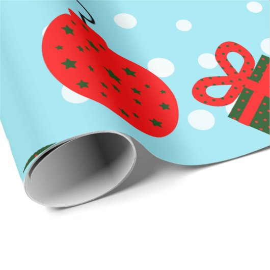 Kerstspullen in Rood en Groen en sneeuw backgro Cadeaupapier (Rol Hoek)