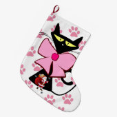 kerststaart, Santa Meow roze zwarte kat poten Grote Kerstsok (Voorkant (Hangend))