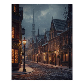 Kerststad in de Sneeuw Poster Perfect Poster