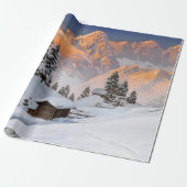 Kerststad met Snowy Mountains Cadeaupapier (Uitgerold)