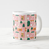 Kerststad Vakantiepatroon Patroon Extra Grote Beker (Voorkant rechts)