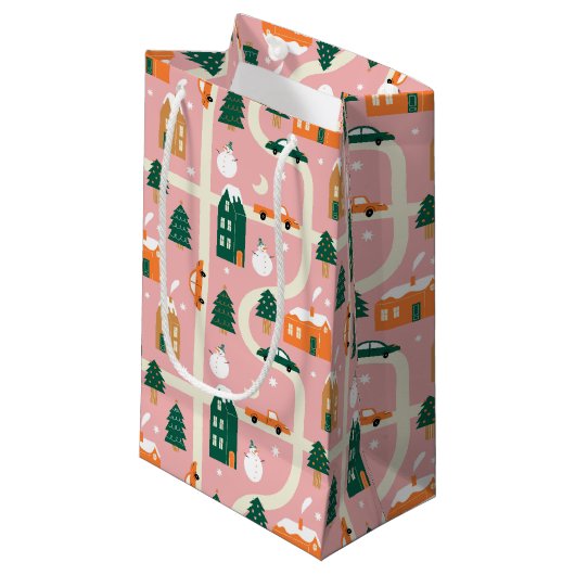 Kerststad Vakantiepatroon Patroon Klein Cadeauzakje (Voorkant Gekanteld)