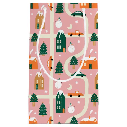 Kerststad Vakantiepatroon Patroon Klein Cadeauzakje (Voorkant)