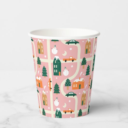 Kerststad Vakantiepatroon Patroon Papieren Bekers (Achterkant)