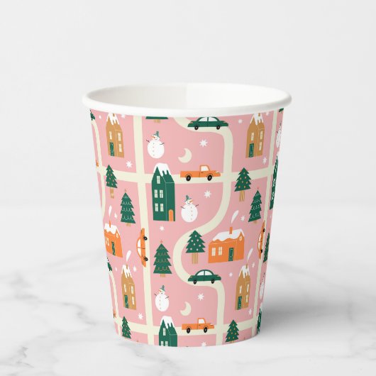 Kerststad Vakantiepatroon Patroon Papieren Bekers (Links)