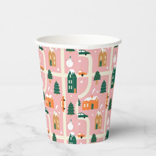 Kerststad Vakantiepatroon Patroon Papieren Bekers (Rechts)