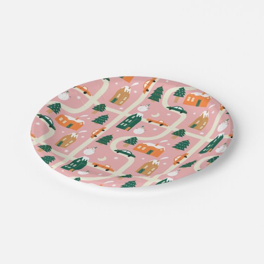 Kerststad Vakantiepatroon Patroon Papieren Bordje (Gekanteld)