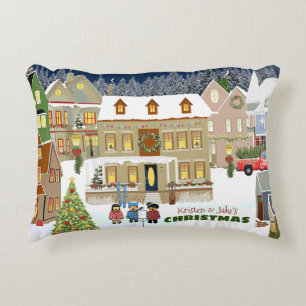 Kerststad Winter Wonderland Houses Caroling Accent Kussen
