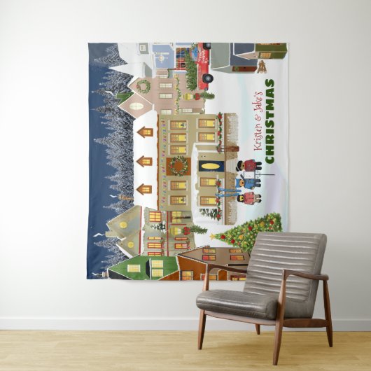 Kerststad Winter Wonderland Houses Caroling Wandkleed (In situ)