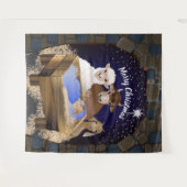 Kerststal-achtergrond voor de feestdagen wandkleed (Voorkant (horizontaal))