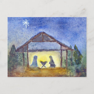 Kerststal aquarel briefkaart