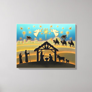 Kerststal Baby Jezus in Kribbe Scene Canvas Afdruk