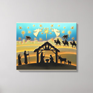 Kerststal Baby Jezus in Kribbe Scene Canvas Afdruk