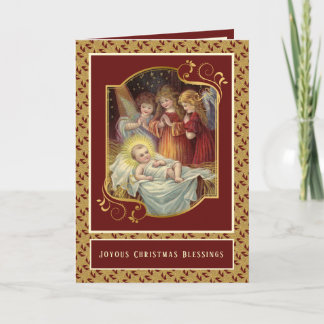 Kerststal Baby Jezus met engelen Bijbelvers Feestdagen Kaart