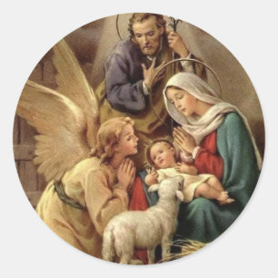 Kerststal Baby Jezus Vintage Ronde Sticker
