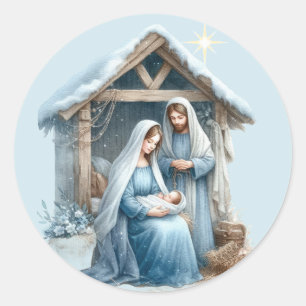Kerststal Baby Jezus Winter Vakantie Ronde Sticker