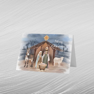Kerststal Dieren Christelijke Aquarel Feestdagen Kaart