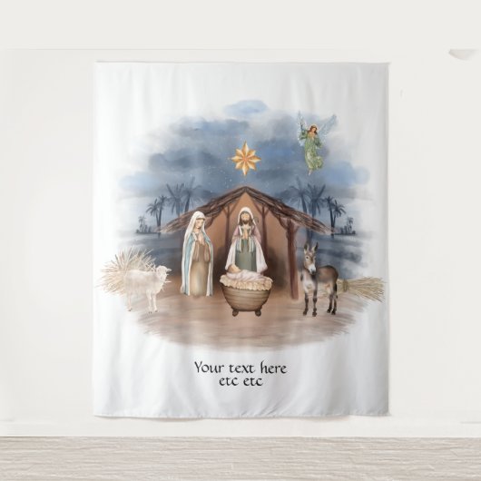 Kerststal Geboorte Jezus Doop religieus Wandkleed (Voorkant)