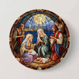 Kerststal Gebrandschilderd Glas Ronde Button 7,6 Cm