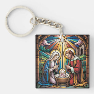 Kerststal Gebrandschilderde Kunst – Heilige Famili Sleutelhanger