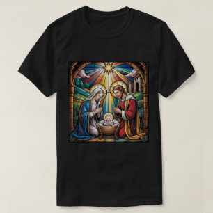 Kerststal Gebrandschilderde Kunst – Heilige Famili T-shirt