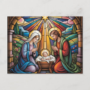 Kerststal Glas-in-lood Kunst – Heilige Familie Ker Briefkaart