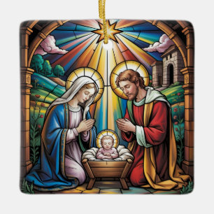 Kerststal Glas-in-lood Kunst – Heilige Familie Ker Keramisch Ornament