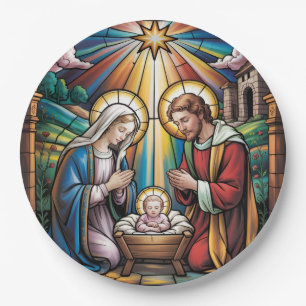 Kerststal Glas-in-lood Kunst – Heilige Familie Ker Papieren Bordje