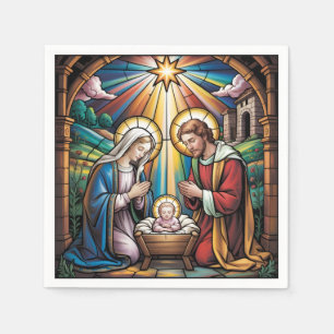 Kerststal Glas-in-lood Kunst – Heilige Familie Ker Servet