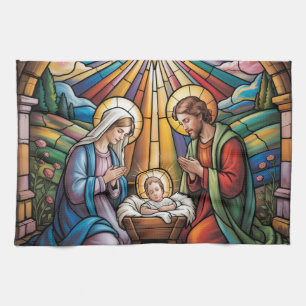 Kerststal Glas-in-lood Kunst – Heilige Familie Ker Theedoek