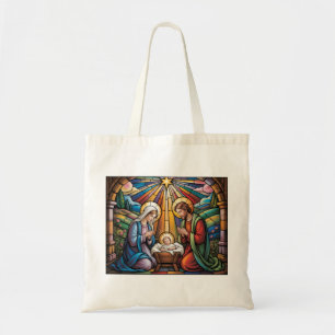 Kerststal Glas-in-lood Kunst – Heilige Familie Ker Tote Bag