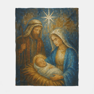 Kerststal Glas-in-lood Mozaïek   Heilige Familie  Fleece Deken