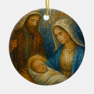 Kerststal Glas-in-lood Mozaïek Heilige Familie Keramisch Ornament