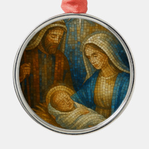 Kerststal Glas-in-lood Mozaïek Heilige Familie Metalen Ornament
