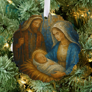 Kerststal Glas-in-lood Mozaïek Heilige Familie Ornament Kaart