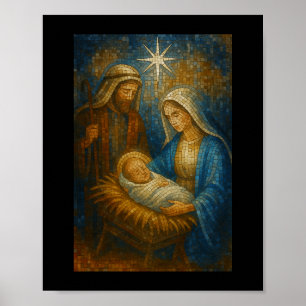 Kerststal Glas-in-lood Mozaïek Heilige Familie Poster