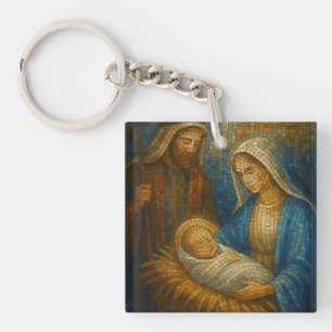 Kerststal Glas-in-lood Mozaïek   Heilige Familie  Sleutelhanger