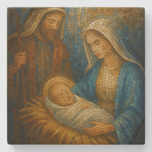 Kerststal Glas-in-lood Mozaïek Heilige Familie Stenen Onderzetter