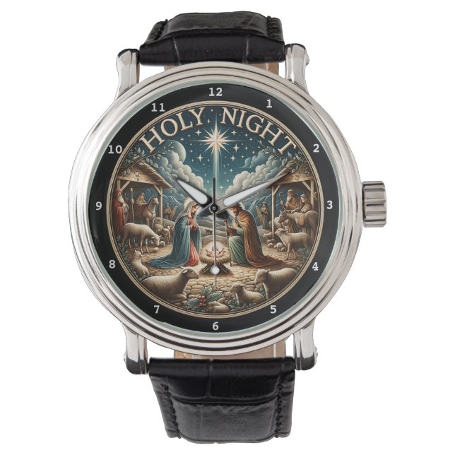 Kerststal Heilige Nacht decoratief Horloge (Voorkant)
