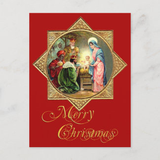 Kerststal in een gouden, geprägde ster feestdagenkaart