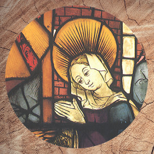Kerststal in glas-in-lood uit het verleden ronde sticker