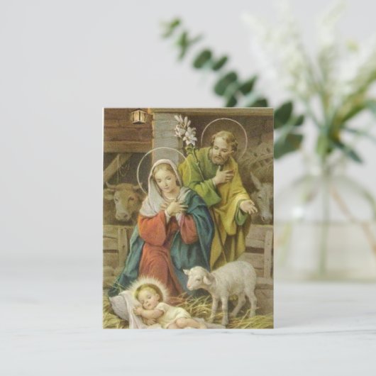 Kerststal Jezus als baby Feestdagenkaart (Staand voorkant)