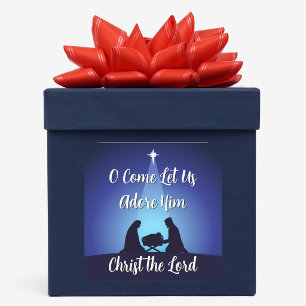 Kerststal Jezus in kribbe Vierkante Sticker