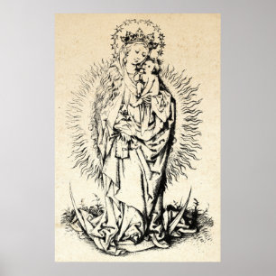Kerststal Madonna en Kind Maagd Maria   Poster